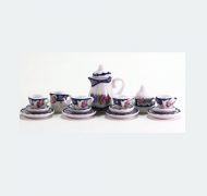 Tea Set with Floral Design in White and Blue