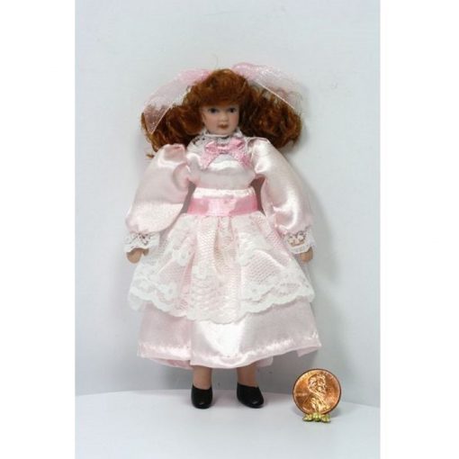 Girl  Doll in a Pink Satin and Lace Dress