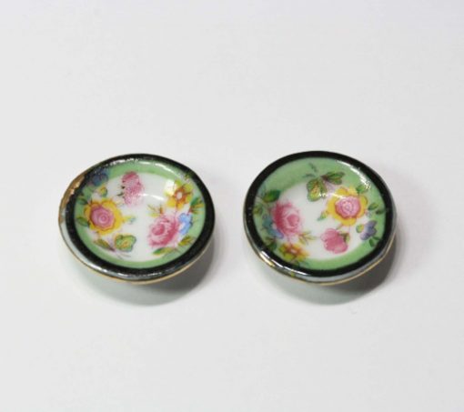 Set of 2 Green Floral Soup Bowls