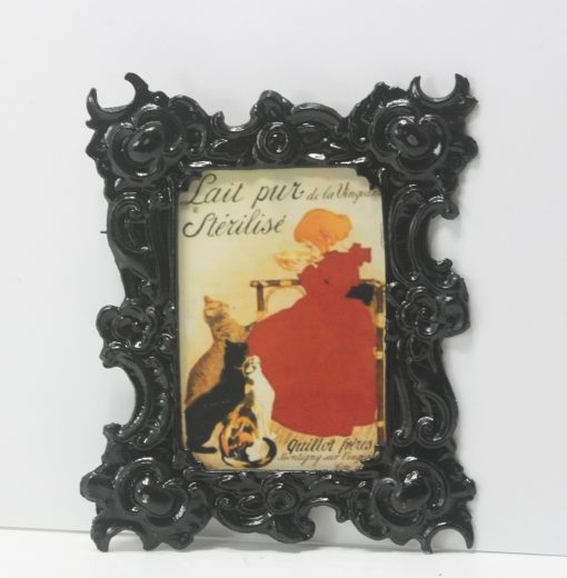 French Vintage Advertisement in an Ornate Victorian Black Metal Frame