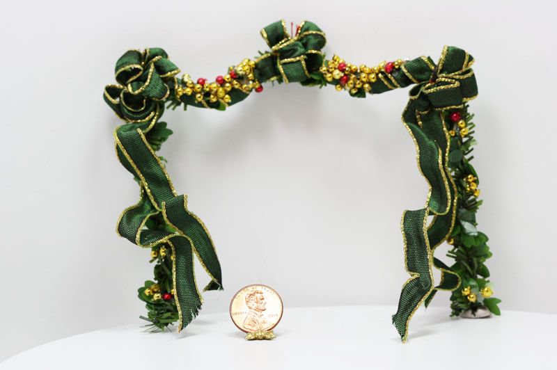 Artisan Green Ribbon Trimmed in Gold Fireplace Garland