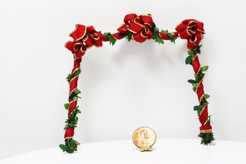 Artisan Red Ribbon Trimmed in Gold Fireplace Garland