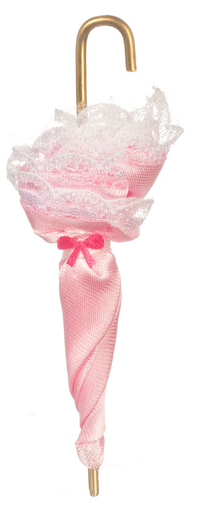 Victorian Umbrella in Pink Satin & Lace by Miniatures World