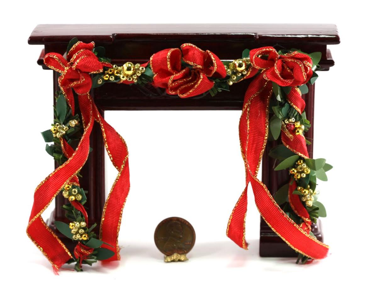 Artisan Red French Wired Ribbon Fireplace Garland