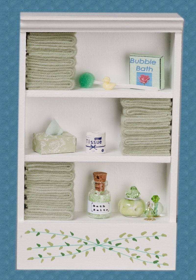 Large Bath Cabinet in White & Green by Town Square Miniatures