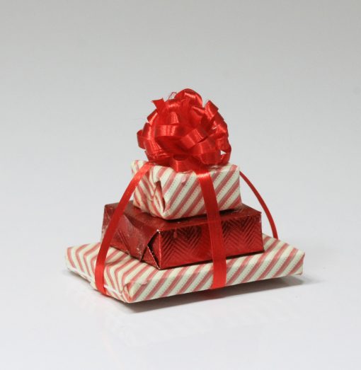 Artisan Hand Made Triple Christmas Gift in Red Stripe with a Red Bow