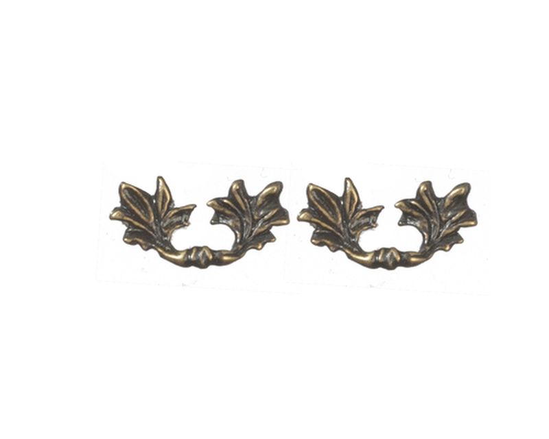 Set of Two Antique Brass Handles in a Leaf Motif