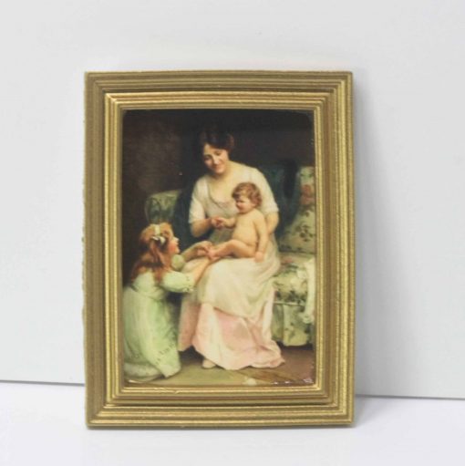 Dollhouse Art - Victorian Mother and Children Print in a Gold Frame