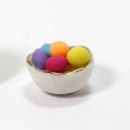 Ceramic Gold Trimmed Bowl Filled with Colorful Easter Eggs