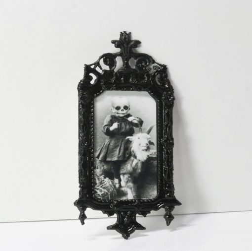 Halloween Miniature Art - Framed Victorian Creepy Baby in a Black Gothic Frame