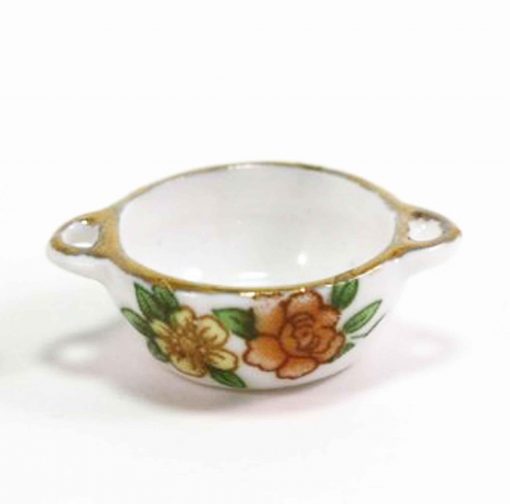 Floral Ceramic Serving Bowl in Autumn Colors Trimmed in Gold