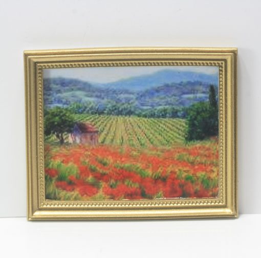 Art Red Poppies in a Field by Jacqueline's in Gold Frame