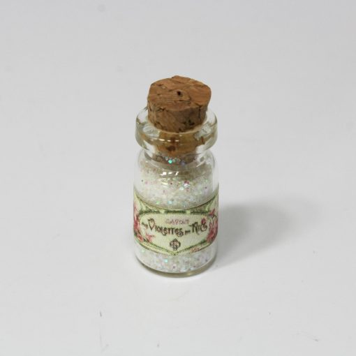 Glass Bottle of Glittery White Fancy French Bath Salt