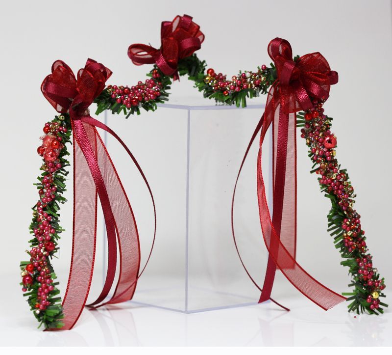 Artisan Holiday Fireplace Garland in Red Sheer and Satin - Dollhouses and More