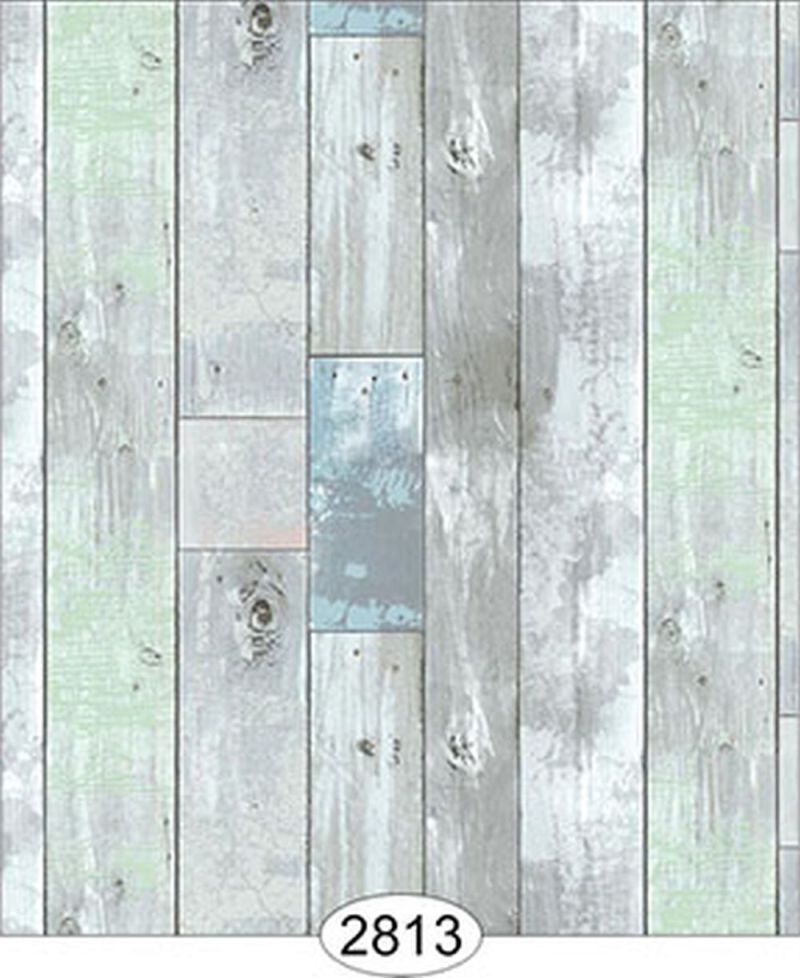 Wallpaper - Reclaimed Wood Floor - Blue Green on Grey