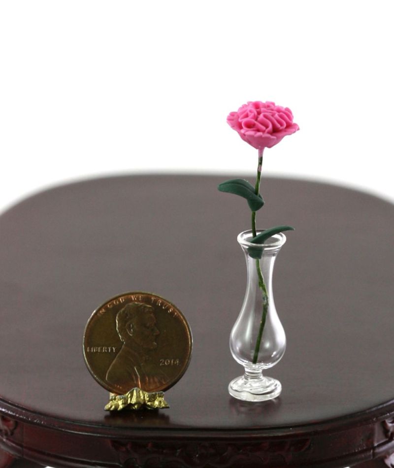 Clear Glass Vase with Single Pink Flower