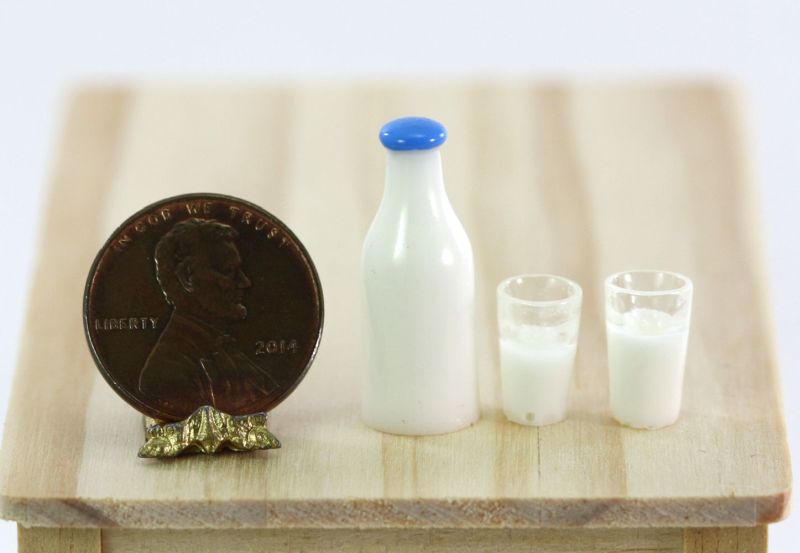 Vintage Look Bottle of Milk with 2 Filled Glasses