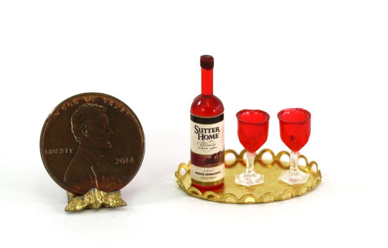 Red Wine Set with Gold Tray
