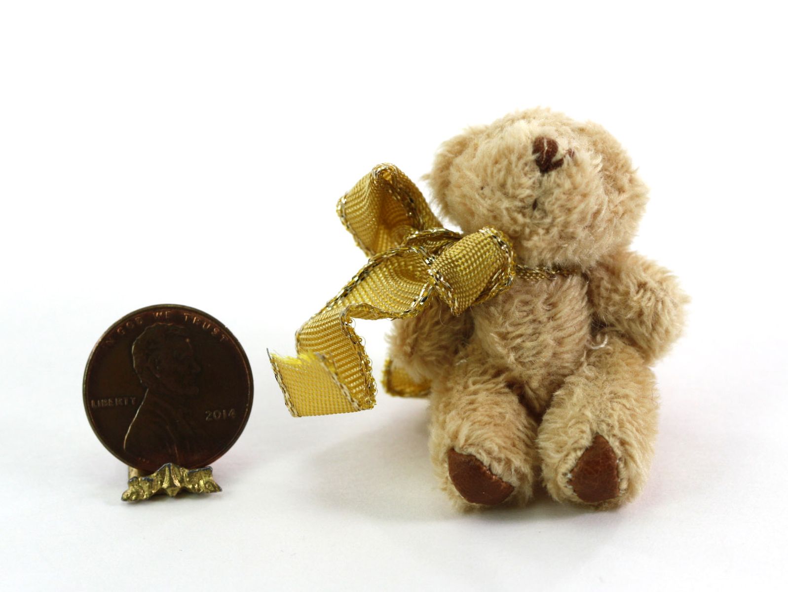 Artisan Soft & Fuzzy Teddy Bear with Gold Ribbon Bow