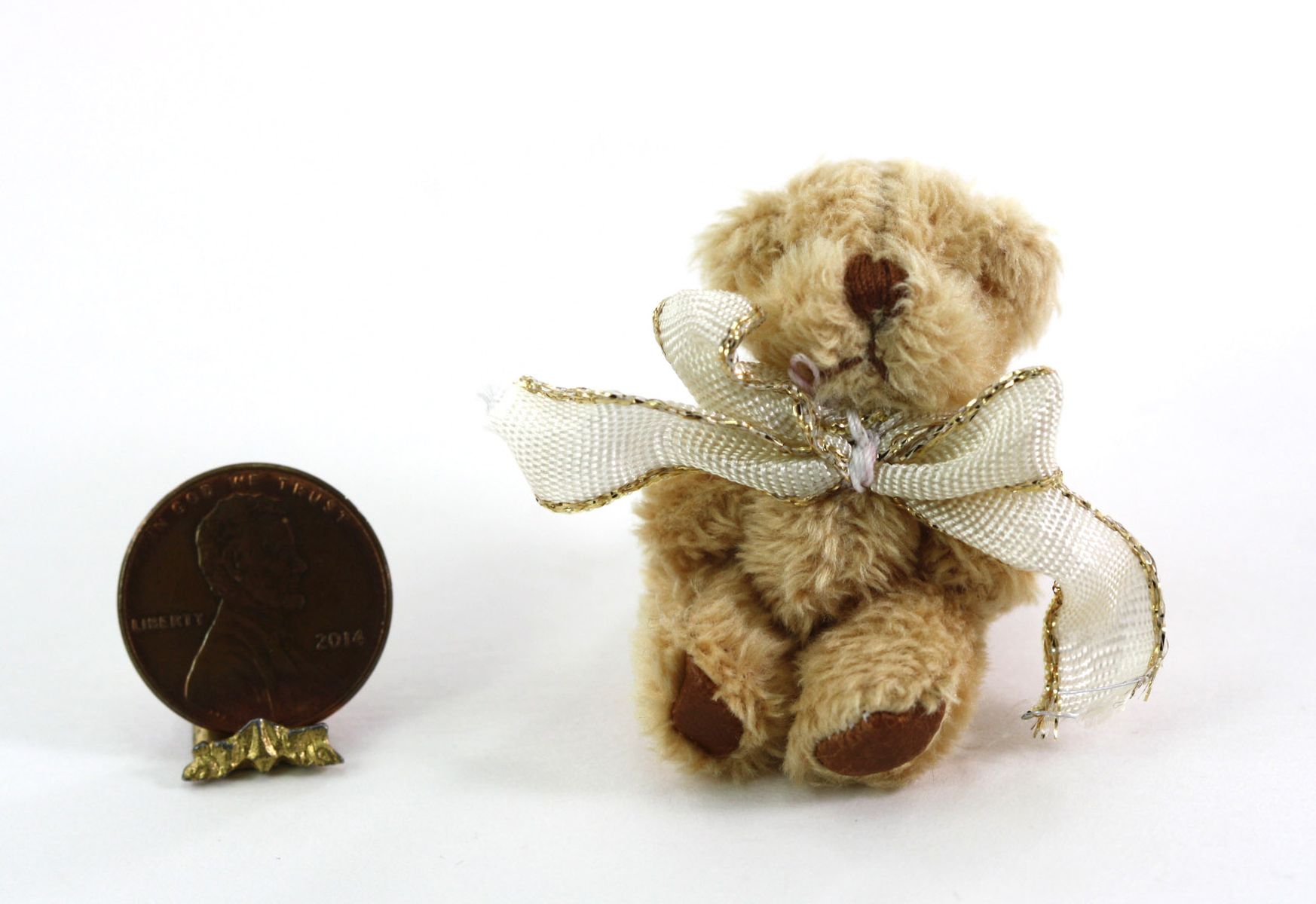 Artisan Soft & Fuzzy Teddy Bear with White Ribbon Bow