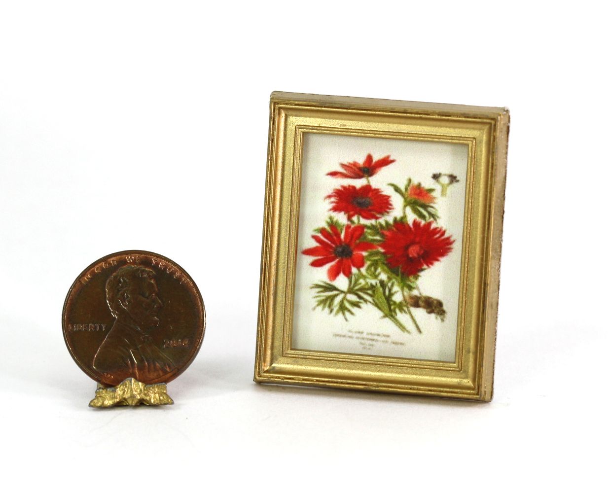 Gold Framed Print of a Vintage Style Red Floral Botanical Illustration