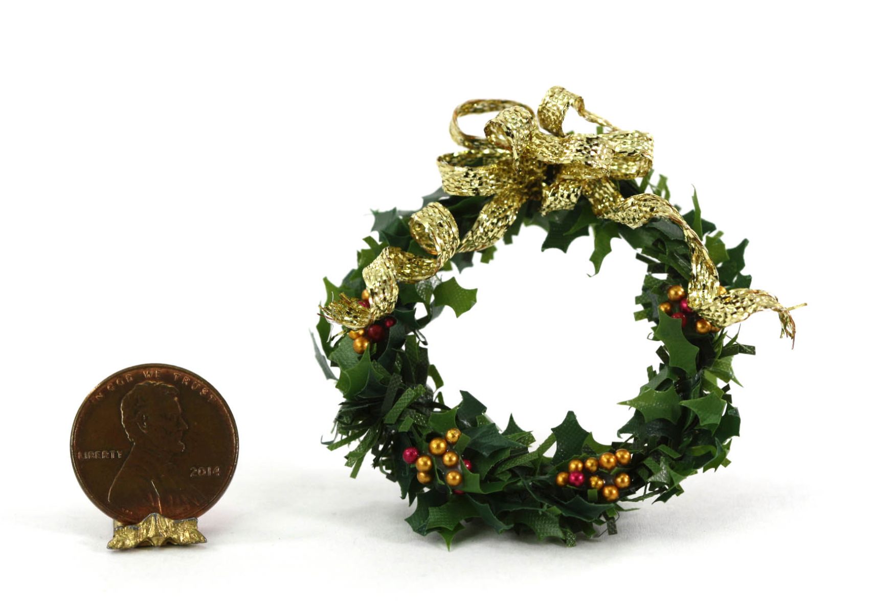 Artisan Hand-Made Holiday Wreath with Gold Ribbon