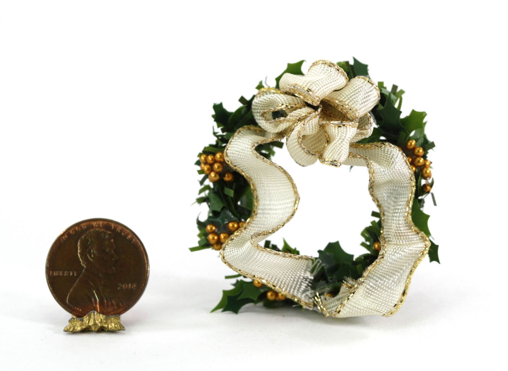 Artisan Hand-Made Holiday Wreath with White Ribbon