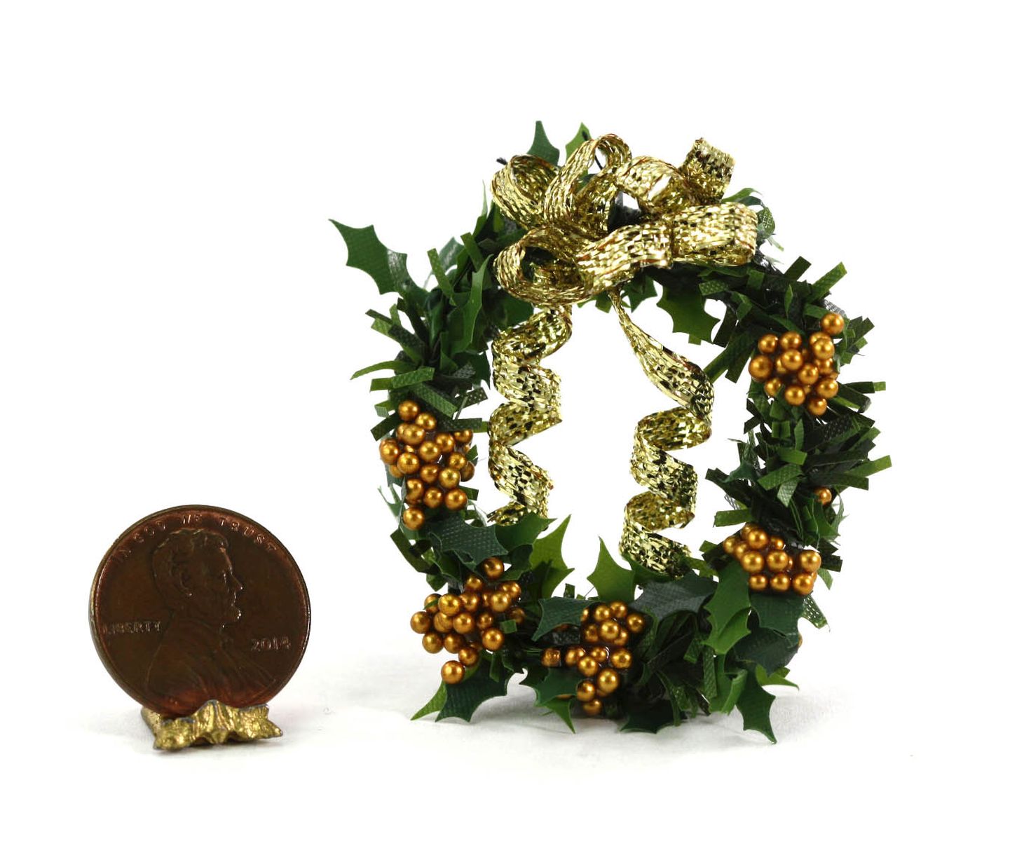 Artisan Hand-Made Christmas Wreath with Gold Ribbon