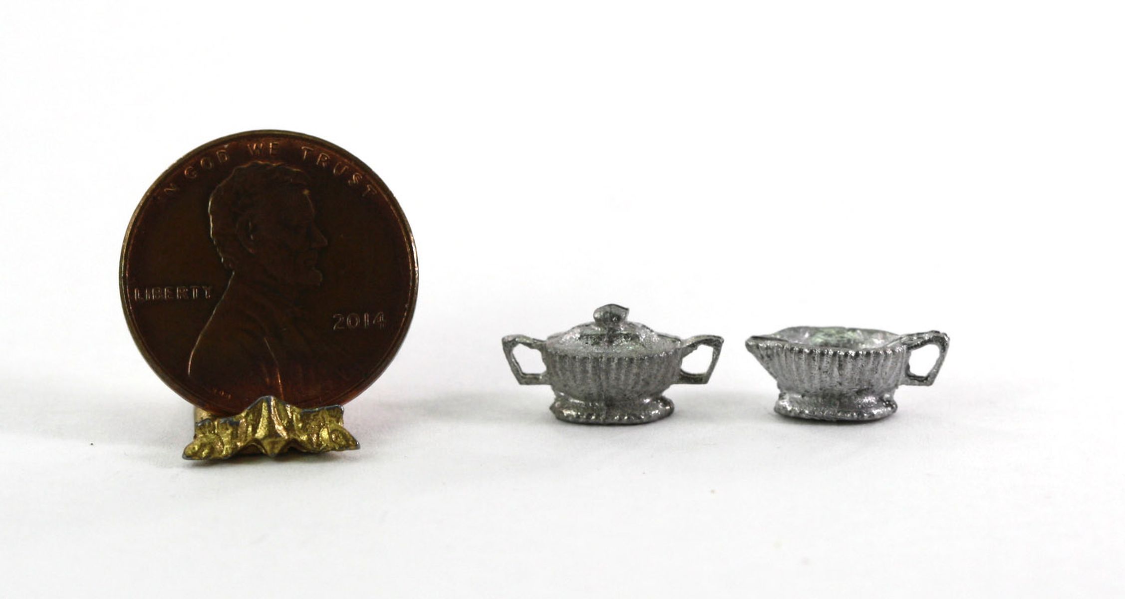 Silver Metal Creamer & Sugar Bowl Set 1:24 Scale