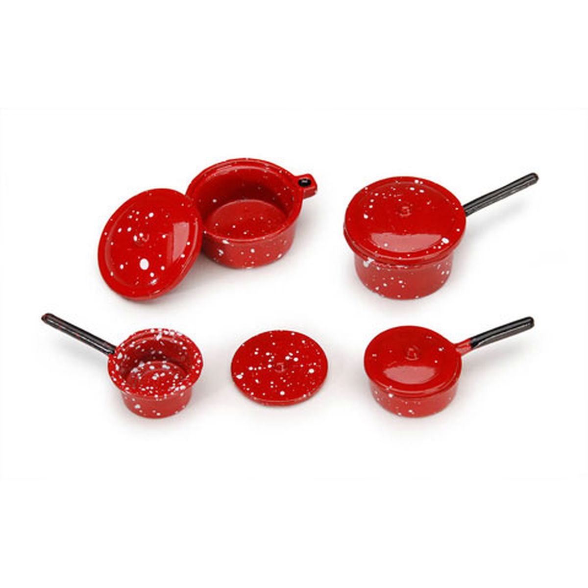 Set of Red Graniteware or Speckleware Pots