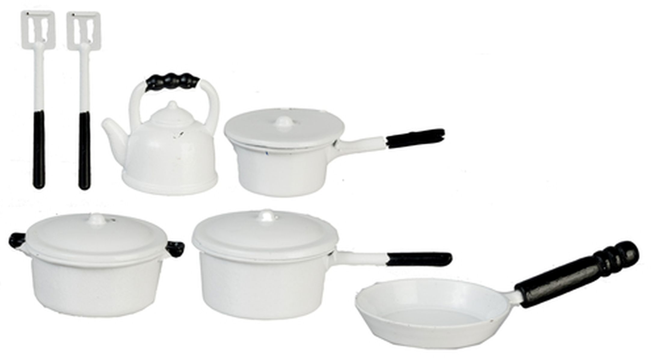 Set of White Pots & Pans by Town Square Miniatures