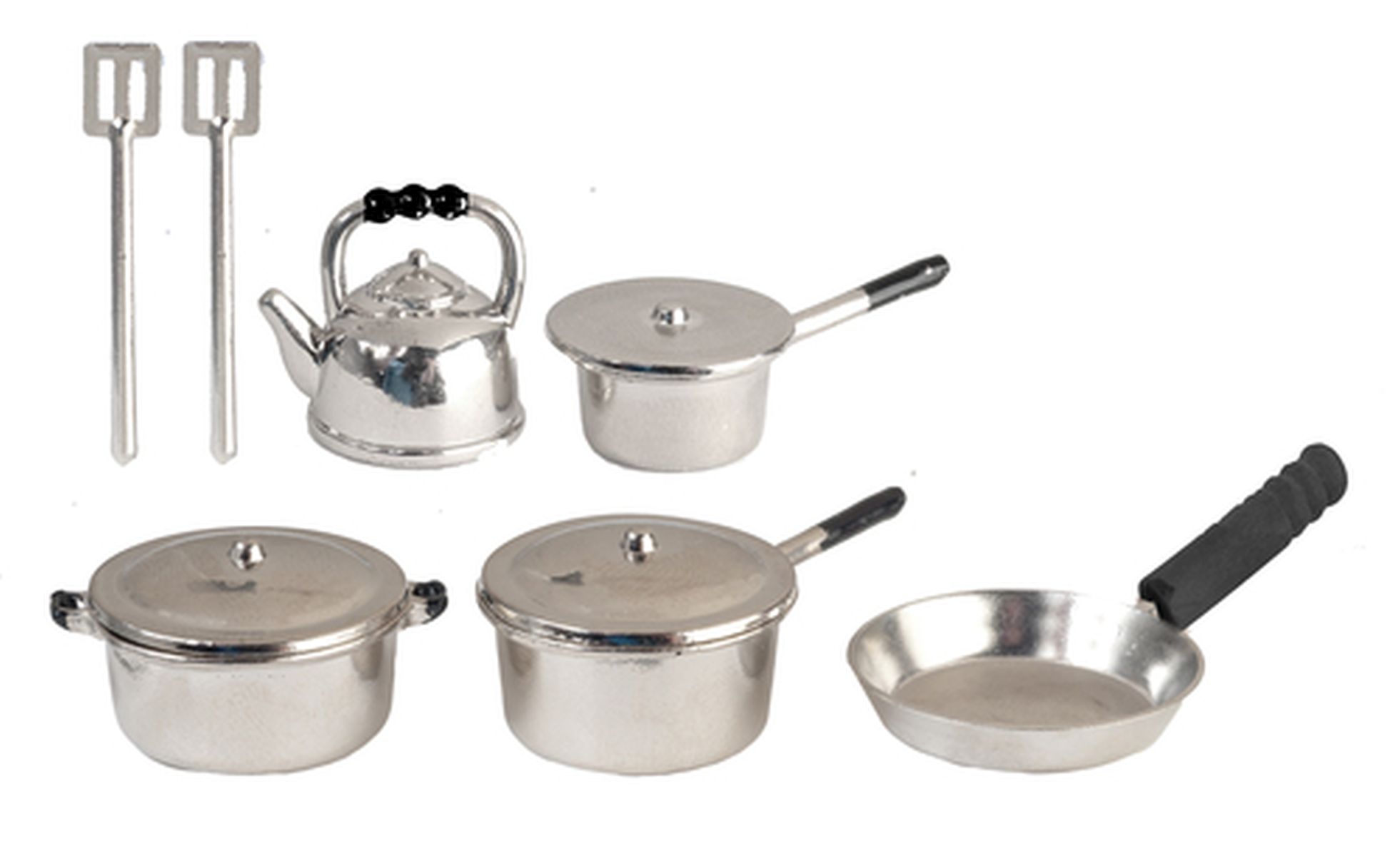 Set of Silver Pots & Pans by Town Square Miniatures