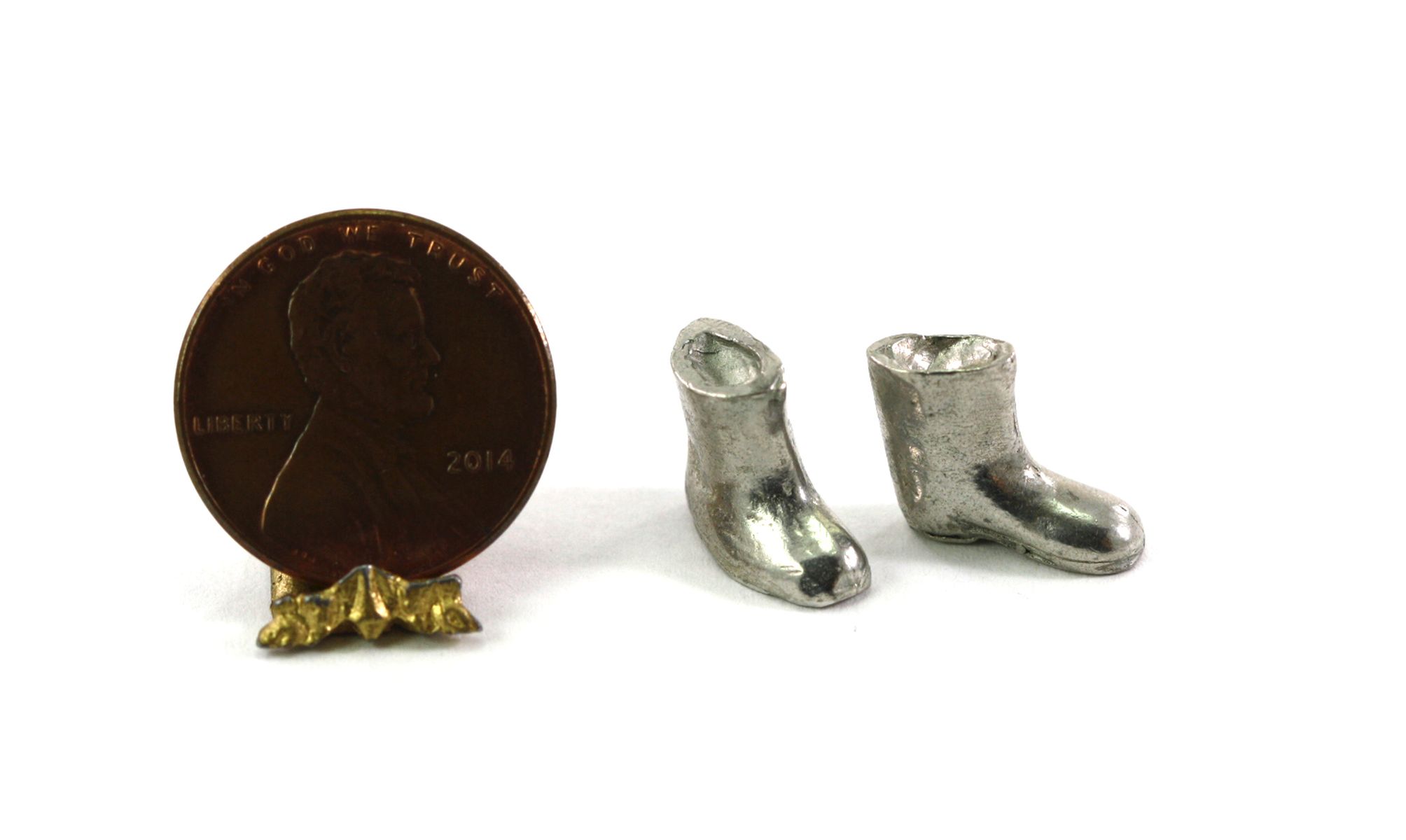 Pair of Child's Wellington Boots in Polished Pewter by Warwick Miniatures