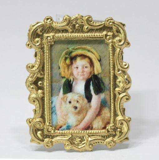 Dollhouse Art - Famous Mary Cassatt Girl with a Puppy