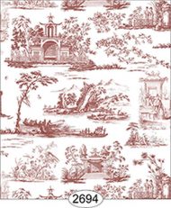 Wallpaper Rose Hill Toile Red on White