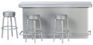 1950 Retro Style Counter with 3 Stools in Silver