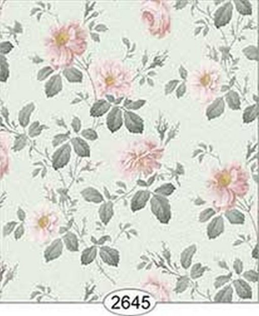 Wallpaper Rose Hill Floral Pale Peach on Seafoam Green