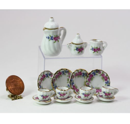 Rose Floral Tea Set Trimmed in Gold for Four