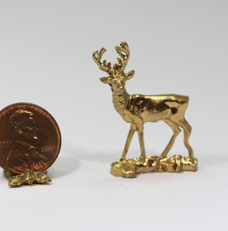 Dollhouse Miniature Christmas Holiday Gold Stag Deer Statue in Metal