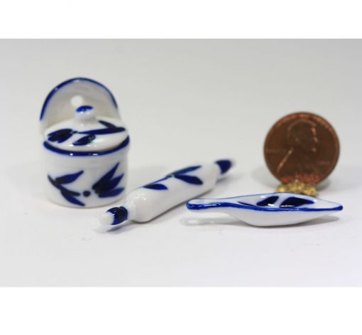 Hand Painted Blue & White Porcelain Kitchen Accessory Set