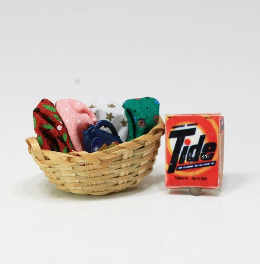 Filled Laundry Basket w/Bottle of Laundry Detergent and a Box of Tidy