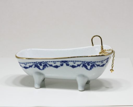 Miniature 1:12 Scale Blue Bows Bathtub by Reutter Porcelain