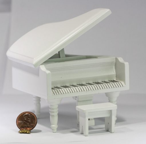 Petite White Piano with Piano Bench