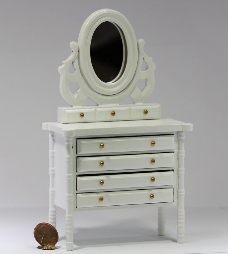 Dollhouse Miniature 1 12 Scale White Dresser With Ornate Mirror