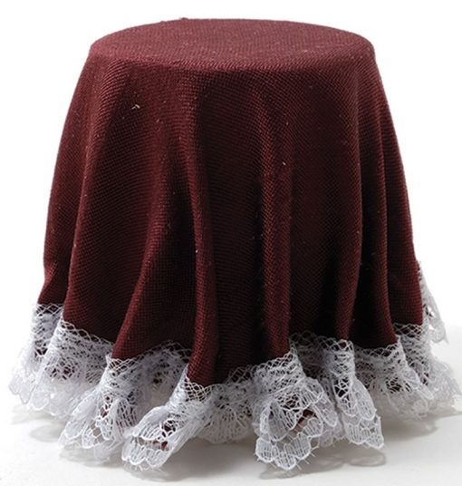 Burgundy Skirted Table w/Lace Trim