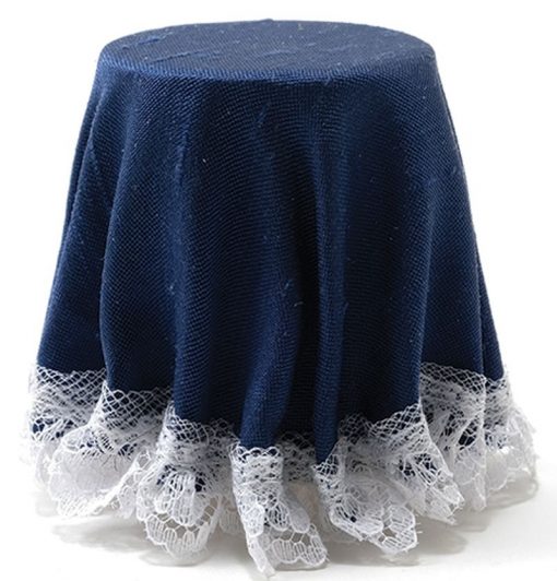 Navy Blue Burgundy Skirted Table w/Lace Trim