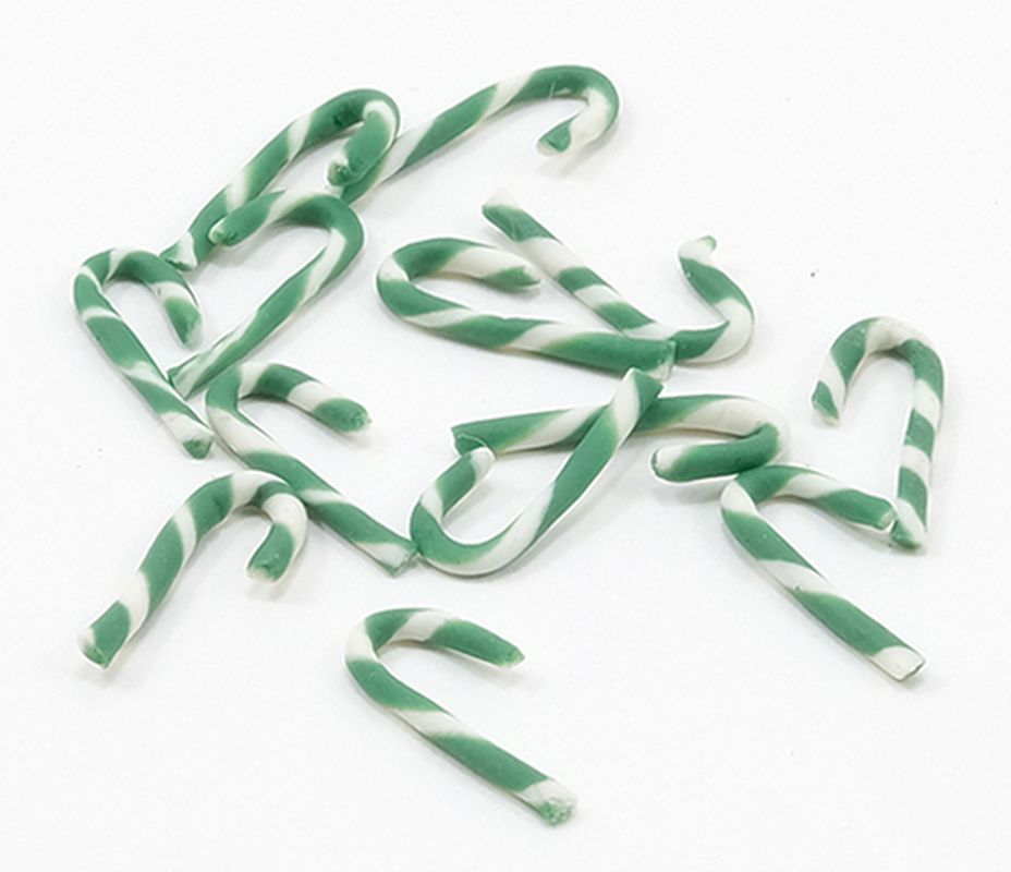 Set of 12  Green and White Candy Canes for Christmas Holiday Decoration