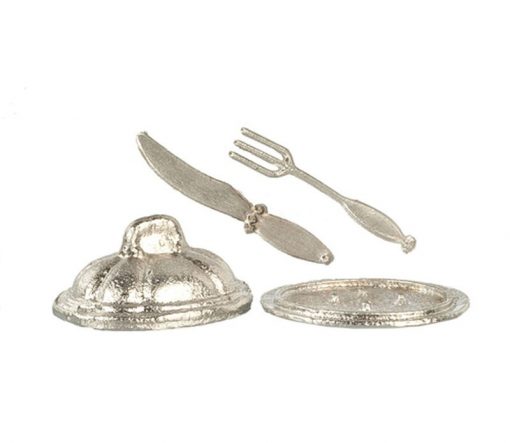 Covered Metal Tray and Utensils by Town Square Miniatures