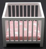 Slatted Play Pen Crib in White with Pink Fabric by Handley House
