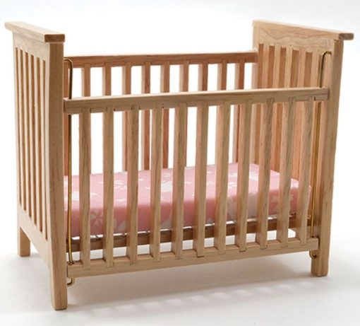 Slatted Nursery Crib in Oak with Pink Fabric by Handley House